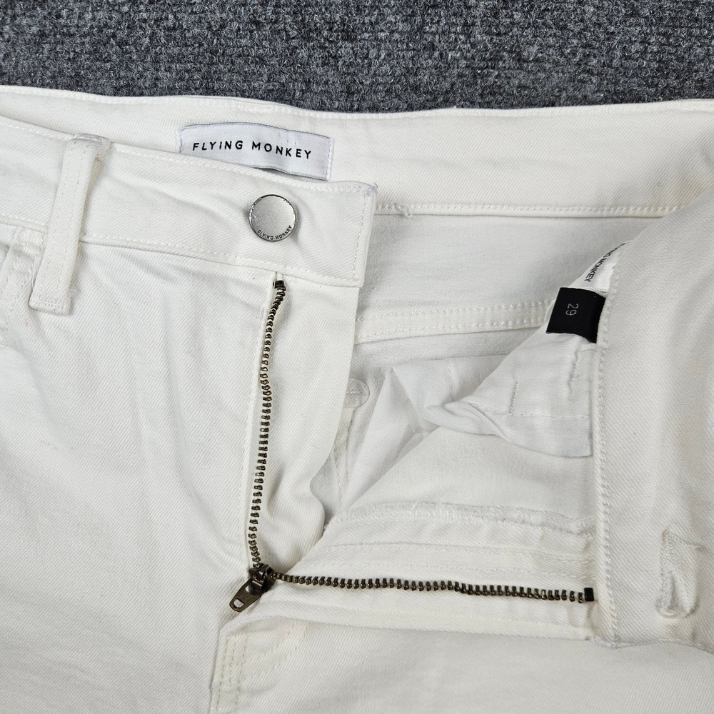 Flying Monkey White Flare Leg Jeans High Rise Raw Hem Distressed Size 29 F5245WH - Picture 5 of 11